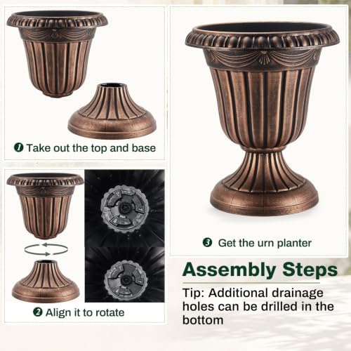 Zhehao 4 Pcs 16 x 18 Inches Brushed Copper Plastic Urn Planter Classic Flower Pots Front Porch Planters Indoor Outdoor Planters with Pedestal for Wedding Party Bridal Shower Garden Patio Porch - Image 4