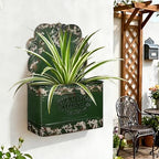 Set of 2 Metal Wall Planters Vintage Hanging Wall Planter Rustic Farmhouse Outdoor Decor Shabby Mount Planters for Fence Garden Patio Porch - Green - Image 6