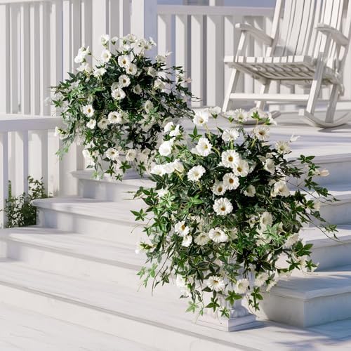 Artificial Flowers Artificial Petunias for Outdoors 2PCS Artificial Hanging Plants Outdoors Silk Flowers with Stems Outdoor Flowers Uv Resistant for Porch DecorTerrace Decor（White）Without Pot - Image 4