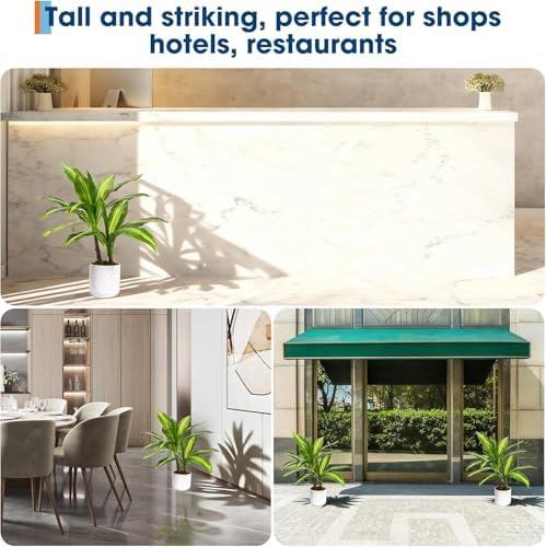 Dracaena & Fiddle Leaf Fig Artificial Plant Set – Realistic Faux Greenery in White Pot, Decorative Fake Potted Plants for Modern Home & Office, 40cm, Set of 2 – Specs: Two-pronged Yellow - Image 6