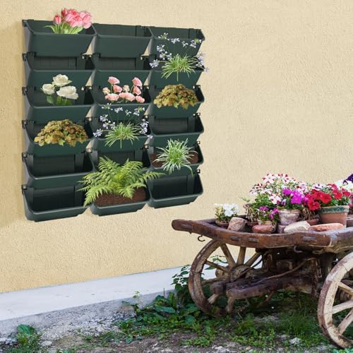 18-Pot Vertical Wall Planter, Self-Watering Stackable Planters for Indoor & Outdoor Use, Perfect for Herbs, Flowers & Vegetables (18, Black) - Image 2