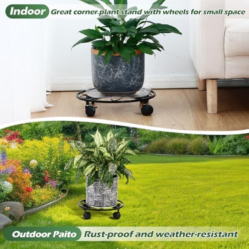 3 Packs 12 inches Metal Heart Outdoor Plant Caddy with Wheels Large Rolling Plant Stands Rolling Plant Dolly Heavy-Duty Plant Roller Base Movers for Indoor and Outdoor - Image 6