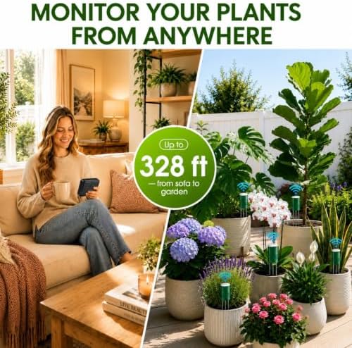 4-in-1 Soil Moisture Meter for Plants ,Soil Temperature /Moisture /Sunlight Time, Large Screen, Garden Soil Tester for Lawn, Farm, Houseplants，Wireless Indoor/Outdoor Plant Water Meter (Dark Black) - Image 6