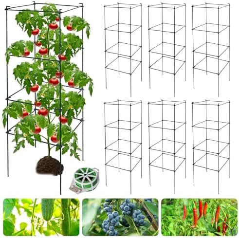 6 Packs Tomato Cages for Garden, 12"×12"×39" Plant Support Cage with Different Spacing, Green Metal Trellis for Climbing Plants Like Cucumber, Flowers by Unknown