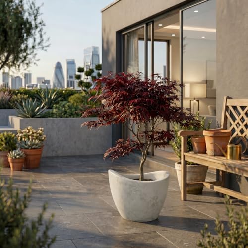ECOBO 11.8" inches Eco-Friendly Round Planter Onda Indoor/Outdoor use, Durable, Versatile & Lightweight, Designed by Brazilian Artisans, Contemporary All-Weather Design –White - Image 4