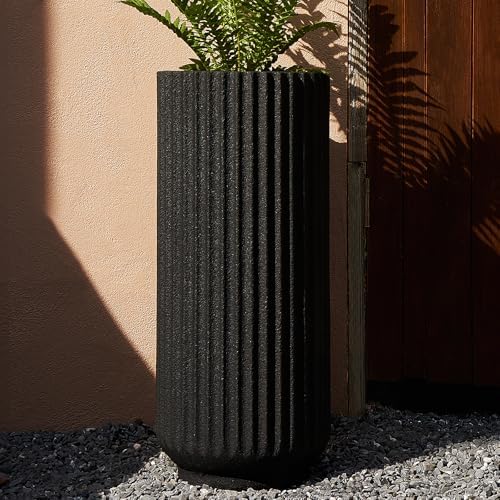 31.5" Tall Indoor Outdoor Planter, Modern Fluted Big Round Plant Pot ,Black - Image 2