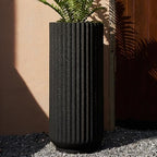 31.5" Tall Indoor Outdoor Planter, Modern Fluted Big Round Plant Pot ,Black - Image 2