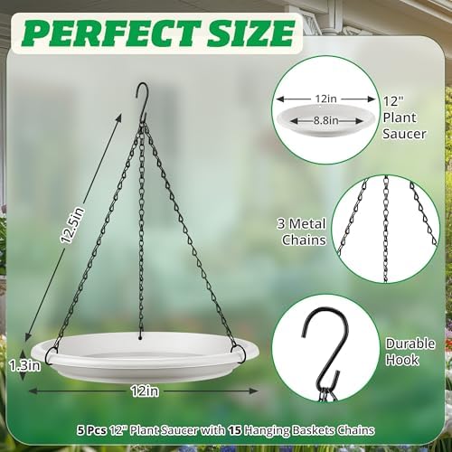 Hanging Planter for Plant, 12" Plant Saucer with Chain(10 Pcs,White） - Image 3