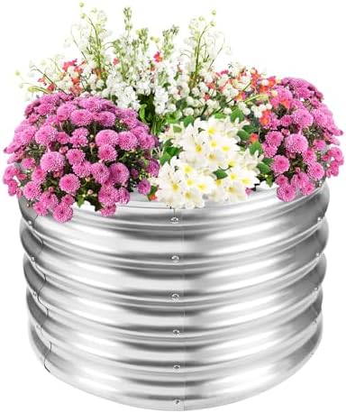 TBMLC 17" Tall Elevated Round Metal Raised Garden Bed Silver,2 FT Diameter by TBMLC