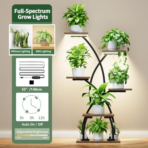 JUSTOGO Plant Stand Indoor with Grow Lights - 6 Tiered Plant Shelf Indoor, 36“ Corner Plant Stands for Indoor Plants Multiple, Metal Curved Flower Holder Display Rack for Patio, Balcony, Home Decor - Image 5