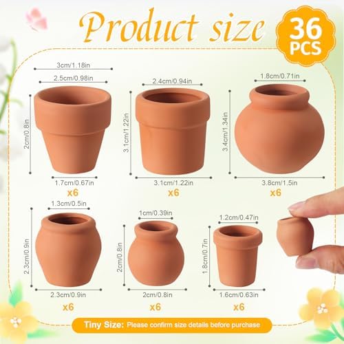 Maxdot 36 Pcs Small Terracotta Pot Tiny Clay Pots Bulk, 1.34 Inch, 6 Style - Image 2