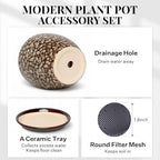 10 Inch Ceramic Planter with Drainage Hole Saucer(Mottled White) - Image 4