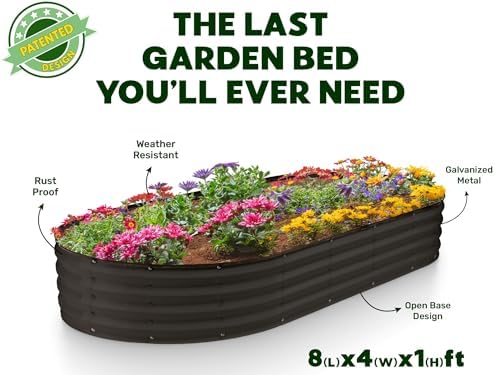Plant & Plot Galvanized Raised Garden Beds Outdoor // 8×4×1 ft Planter Raised Beds for Gardening, Vegetables, Flowers // Large Metal Garden Box // Patented Tool-Free Design (Black) - Image 5