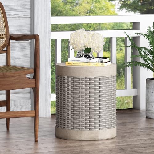 ø15.75'' Concrete Side Table End Table for Outdoor & Living Room, Modern Round Circle Style, Durable and Lightweight, Cement & MGO Material, No Assembly, Light Gray - Image 5