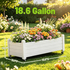 Raised Garden Bed with Wheels, Rolling Resin Planter Box,White - Image 3