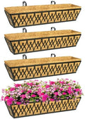 4 Pack 30 Inch Window Boxes Planters Railing Planter Box with Adjustable Brackets for Porch Fence Patio Balcony Hanging Flower Baskets with Coco Liners for Outdoor Garden Decor - Black by KarlliuHOMEGARDEN