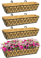 4 Pack 30 Inch Window Boxes Planters Railing Planter Box with Adjustable Brackets for Porch Fence Patio Balcony Hanging Flower Baskets with Coco Liners for Outdoor Garden Decor - Black by KarlliuHOMEGARDEN