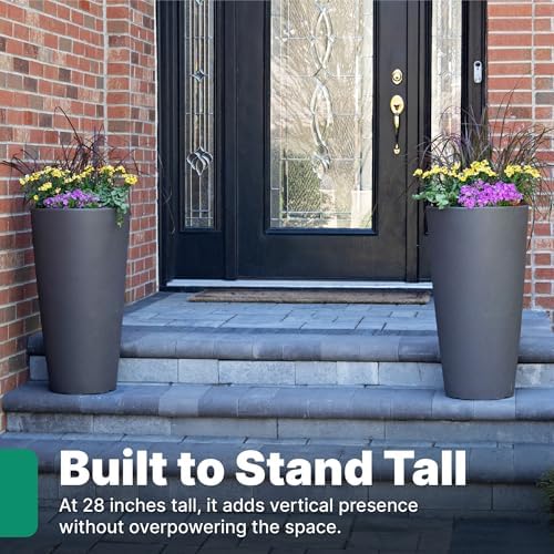 Step2 Tremont Tall Round Tapered Planter 2-Pack, 28 in Resin Planters, Self-Watering, Dark Cedar - Image 3