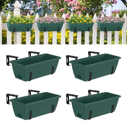 4 Pack Deck Railing Planter 17'' Balcony Fence Planters for Railing Hanging by smusei