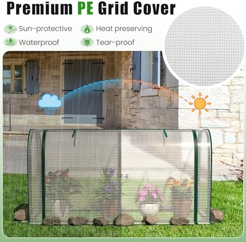 Giantex Raised Garden Bed with Cover, Wood Elevated Planter Box with Legs & Mini Greenhouse, Waterproof Sun-Protective PE Green House Cover, Outdoor Use for Fruit Vegetable Flower Herb (White+Natural) - Image 6