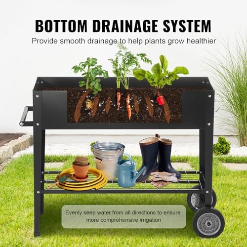 VEVOR Raised Planter Box with Legs and Wheels, Larger Size 43.3x19.5x31.5 Outdoor Elevated Garden Bed On Wheel, Metal Planting Boxes for Growing Flowers/Vegetables/Herbs in Backyard/Garden/Balcony - Image 5