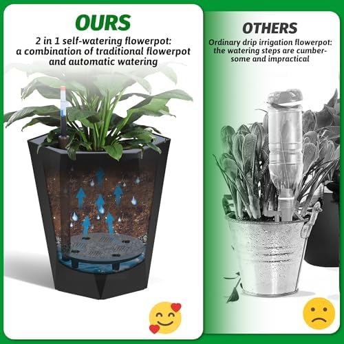 16 Inch Tall Planters Set of 2, Self Watering Plant Pots Outdoor Planters - Image 7