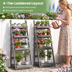 GIANTEX Foldable Wooden Plant Stand, 4-Tier Ladder Plant Shelf, Grey - Image 3