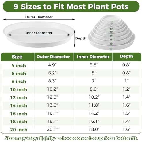 8 Packs 18 Inch Plastic Plant Saucers for Indoor Outdoor, Plant Water Catcher Tray for Pots, Bulk Flower Pot Saucers, Drip Trays for Potted Plants, Round Plates to Catch Water, White - Image 2