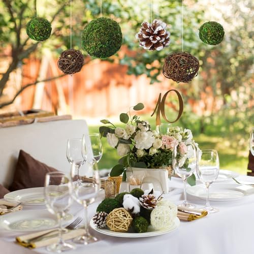Yunsailing 36 Pcs Moss Decorative Balls for Centerpiece Bowls and Rattan Wicker Balls Handmade Orbs Spherical Assorted Vase Filler Tabletop Decor for Garden Wedding Party(Boho,Vivid) - Image 6