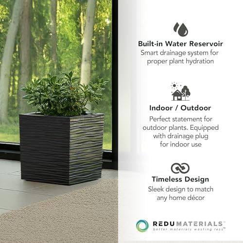 Tierra Verde Citadel Serenity Self-Watering Square Planter, Black, 14" - Image 6
