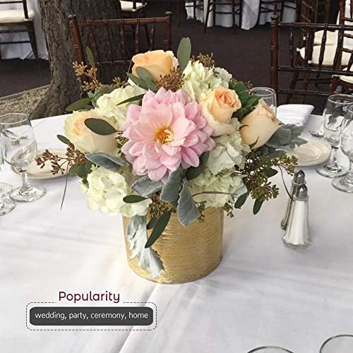 WGVI Gold Etched Ceramic Cylinder Vase Width 5.5" Height 5", Flower Arrangements, Candle Holder, Terrarium Planter Pot, Storage Container Organizer, Pen Brush Holder, Scratched Texture Design, 12 Pc - Image 5