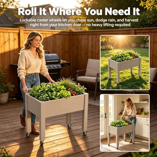 Elevated Raised Garden Bed with Wheels，74" Planter Outdoor Plants,Brown - Image 5