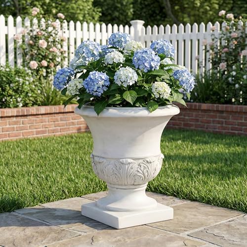 Christopher Knight Home 18.31 Inch Classical Acanthus Leaf Pedestal Urn Planter MGO Outdoor Flower Pot for Garden Patio Front Porch Entrance, Antique White by ChristopherKnightHome