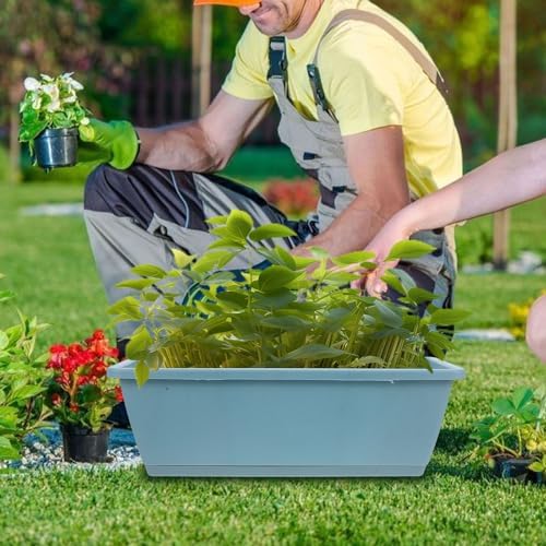 Vegetable Planter Pot with Tray 2 Sets Medium Rectangular Plastic Window Box Flower Holder Blue for Indoor Outdoor Garden Balcony - Image 4