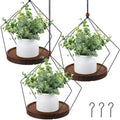 Threehoney 3 Pack Hanging Planters for Indoor Black Plant Hanger with Round Wood Base Large Indoor Hanging Plant Shelf Boho Holder Gift for Mom,housewarming (7.9 '',Rhombus) by Threehoney