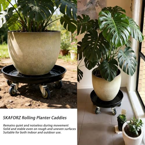 SIAMO 20" Heavy Duty Plant Caddy (570lbs Capacity)-Lockable Non-Scratch Swivel Casters Rolling Plant Stand Saucer for Large Ceramic Planters & Heavy Trees Indoor & Outdoor,Black,1-Pack - Image 6