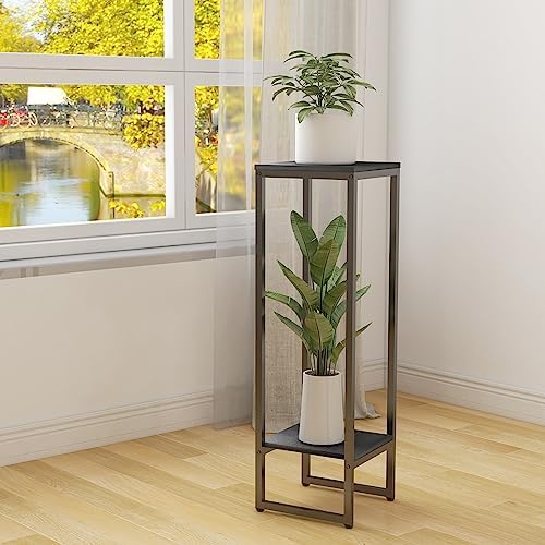 37.4" Tall Plant Stands indoor, 2-Tier Modern Corner Plant Stand Shelves, Square Plant Tables Pedestal Stand for Living Room, Metal Single Plant holder for Indoor Plants - Image 5