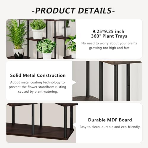 AZERPIAN 9 Tier Tall Plant Stand Indoor Corner Tiered Shelf Metal MDF Board - Image 5