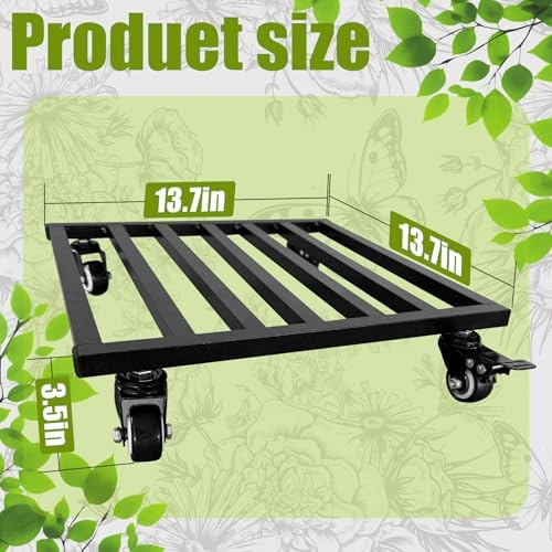 14x 14 inches Plant Caddy with Wheels Upgraded Lockable Heavy Duty Trolley Suitable for Indoor Outdoor Large Plant Pots Parasol Stands and Bases or Plant Stand Metal Square Black - Image 2