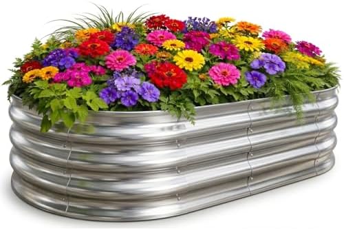 TATAANTY Raised Garden Bed for Outdoor: 4x2x1ft Durable Metal Vegetable Plant Container Kit - Oval Planter Box for Gardening Flower Trough Galvanized - 1 Pack by TATAANTY