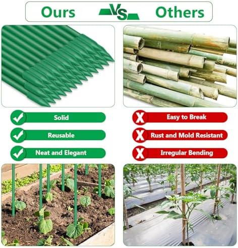 Lezmarket 60 Pack Garden Tomato Stakes(16" Each), Plant Support Stakes, DIY 4ft 5ft 6ft 7ft Sturdy Fiberglass Plant Sticks Support Garden Trellis for Growing Climbing Tomato Vegetables Flowers - Image 4