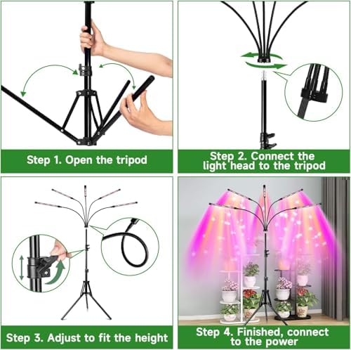 Garpsen Plant Lights for Indoor Growing, 5 Heads with Tripod, 2Pack - Image 5