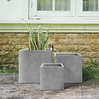 Kante RF0001ABC-C80021 Set of 3 Lightweight Modern Square Outdoor Planters, 16, 12 and 10 Inch Tall, Natural Concrete - Image 5