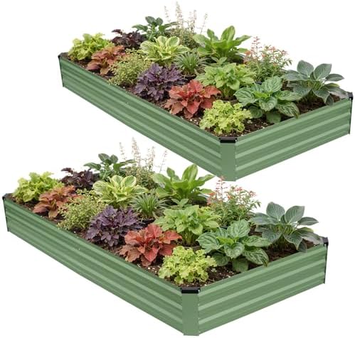 G GOOD GAIN 2Pcs Galvanized Raised Garden Bed 8x4x1ft for Herbs, OliveGreen by GGOODGAIN