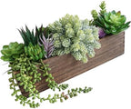 Winlyn 15" Assorted Artificial Succulent Arrangement Assorted Succulents in Rectangular Wooden Planter Faux Potted Plant for Farmhouse Table Centerpiece Windowsill Shelf Desk Mantel Greenery Décor by Winlyn