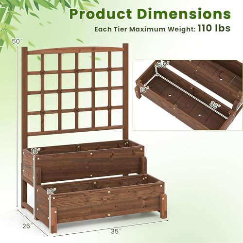 GIANTEX 2 Pcs Raised Garden Bed with Legs and Trellis, 2-Tier Standing Planter Box with Drain Holes, Outdoor Elevated Garden Trellis for Vine Climbing, Flower Vegetable Fruit Herb Growing - Image 4