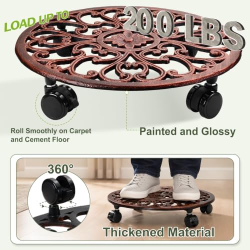 3 Pack 14 In Rolling Plant Stand with Wheels Metal Plant Caddy with Wheels - Image 6