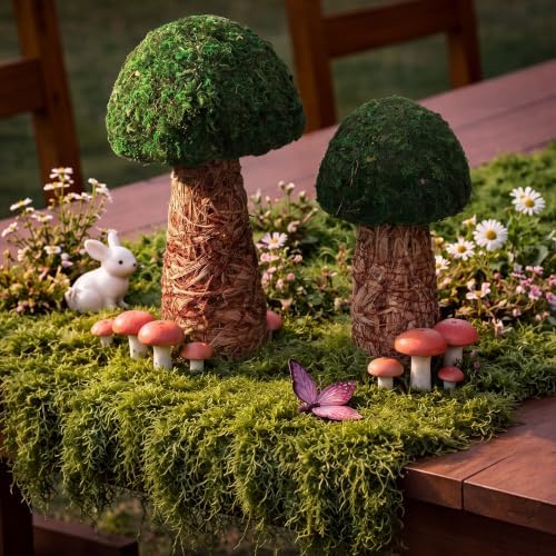 2 Pcs Artificial Moss Mushroom Enchanted Forest Table Decor, 6" and 7.8" by Unknown
