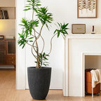 19" Black Concrete-Look Resin Tall Planters with Fluted Texture - Image 3
