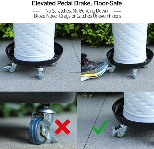 14" 3-Pack Metal Plant Caddy with Wheels, Heavy Duty Caddiq Series Rolling Plant Stand with Rubber Coated Casters & Pedal Brakes, Reinforced M10 Welding, Indoor Outdoor Pot Dolly - Image 3